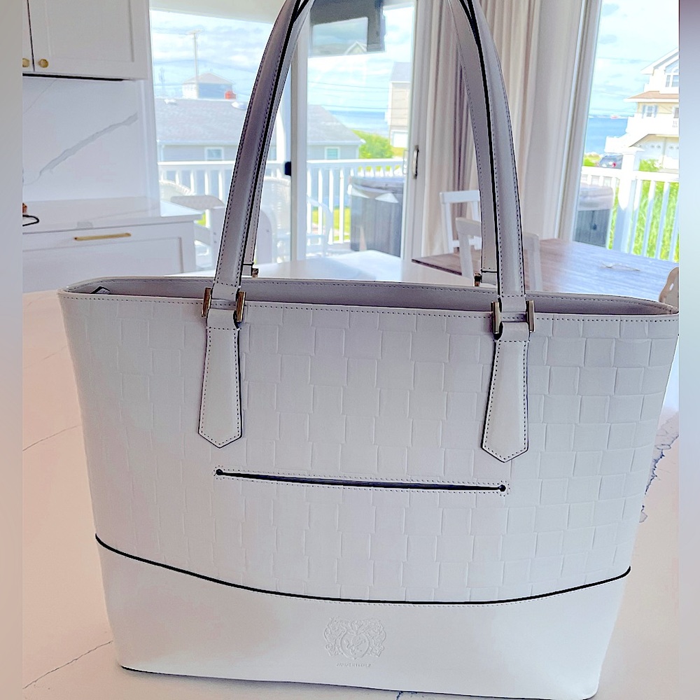Bruno Magli white novelty woven leather tote